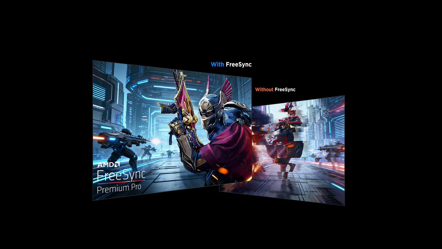 Comparación de juegos con y sin FreeSync. Izquierda: fluido. Derecha: distorsionado.