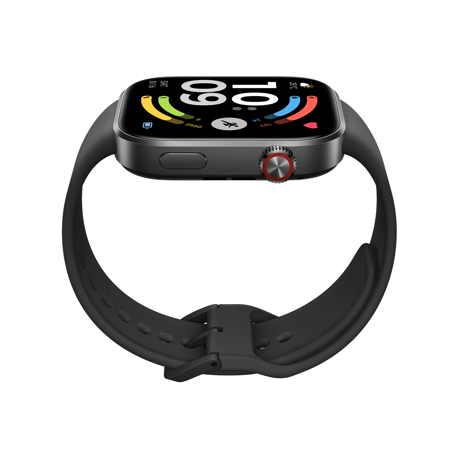 Un reloj inteligente gris con pantalla oscura que muestra las 10:09.
