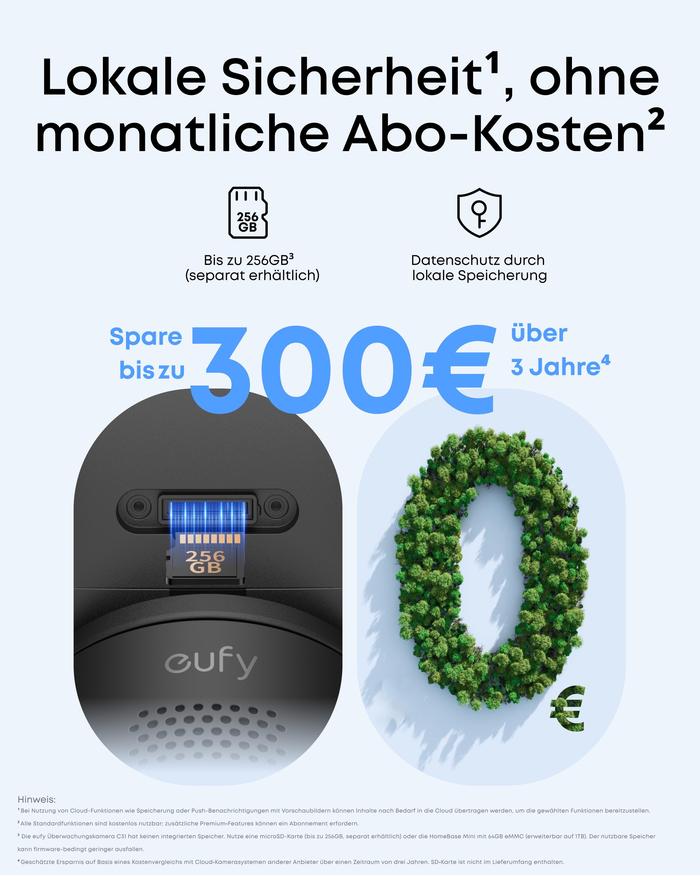 Lokale Sicherheit ohne monatliche Kosten, 256GB Speicher, Datenschutz, 300€ Ersparnis.