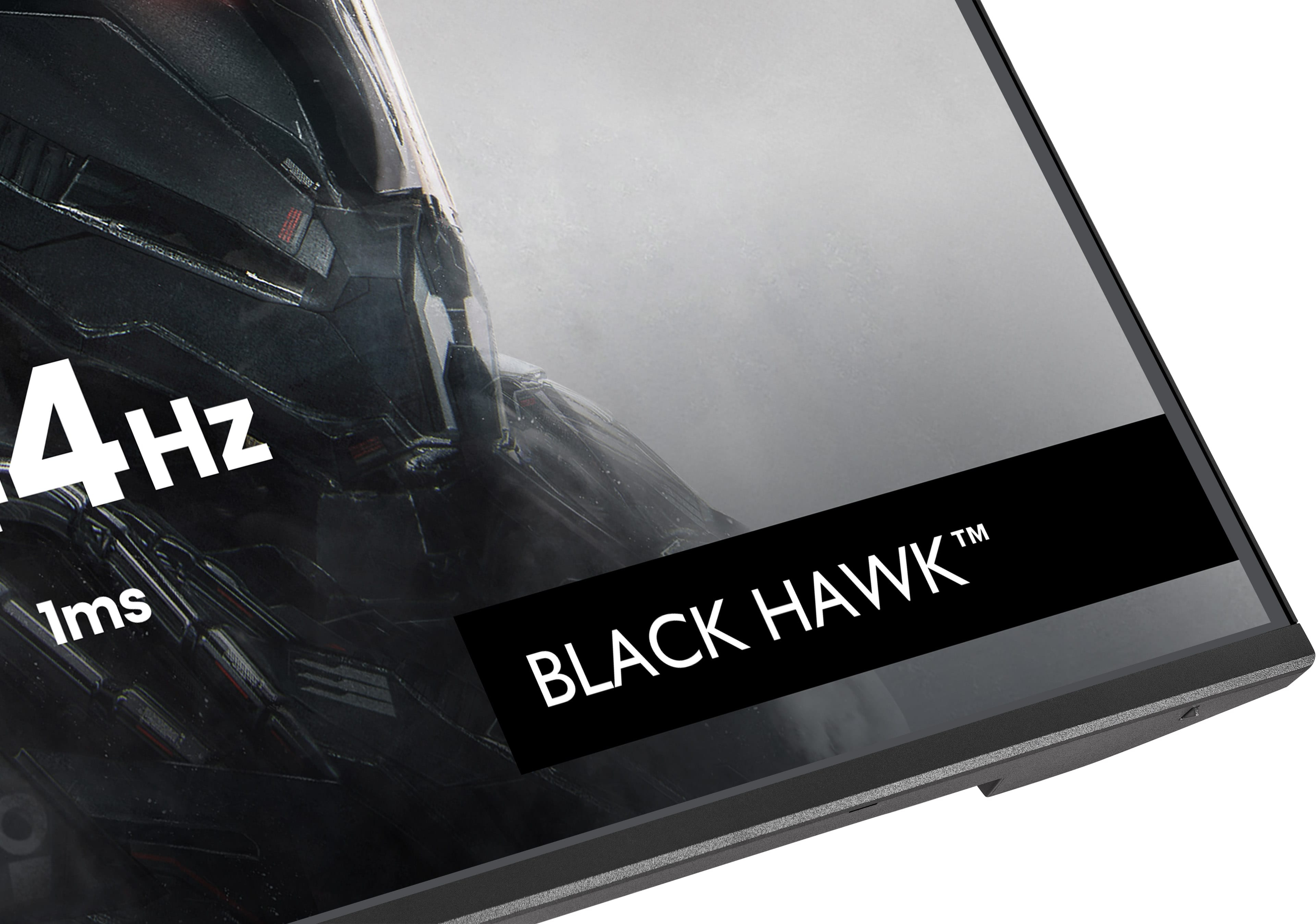 Ekran 144Hz i 1ms, z napisem "BLACK HAWK".