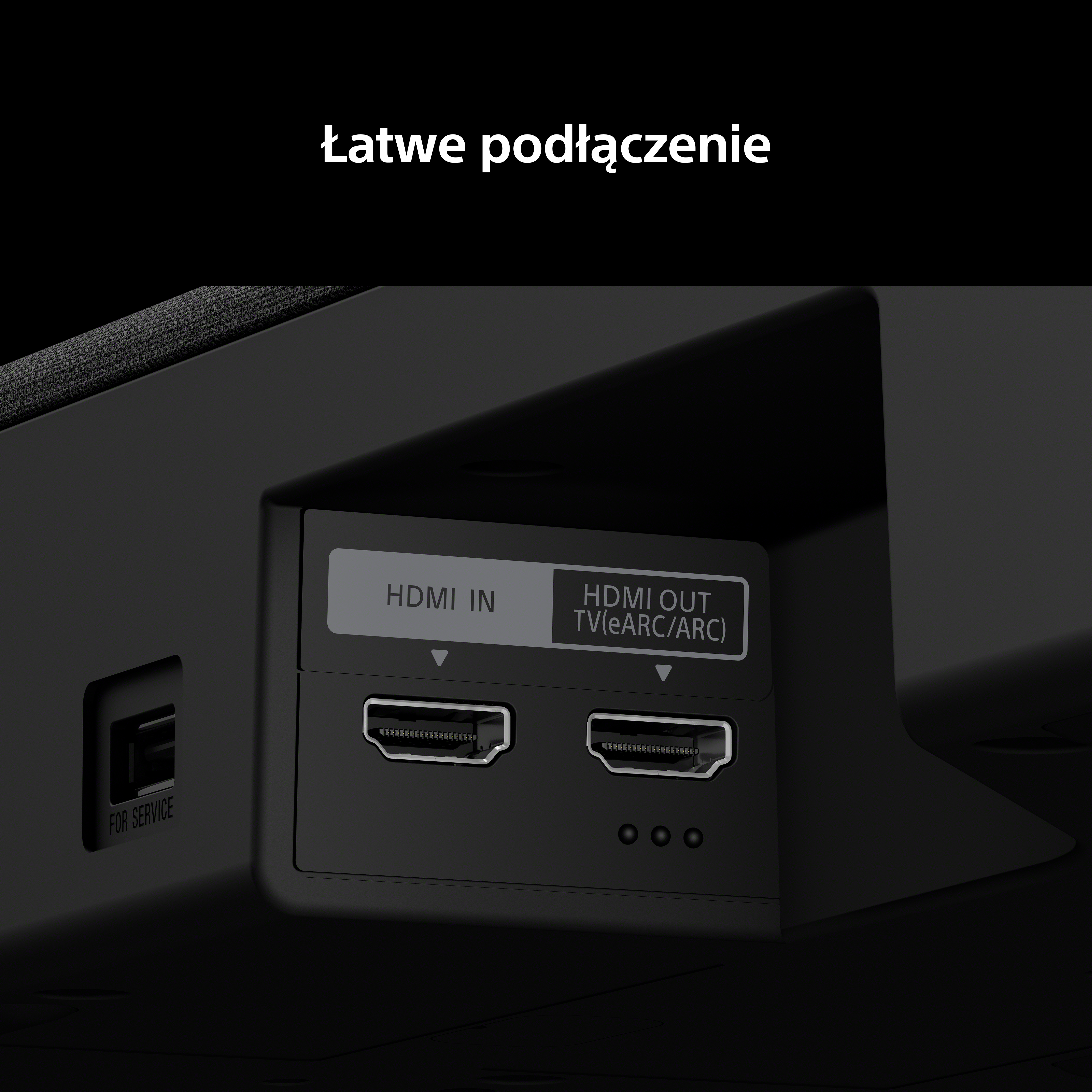 Zbliżenie portów HDMI: HDMI IN i HDMI OUT (TV/eARC/ARC).
