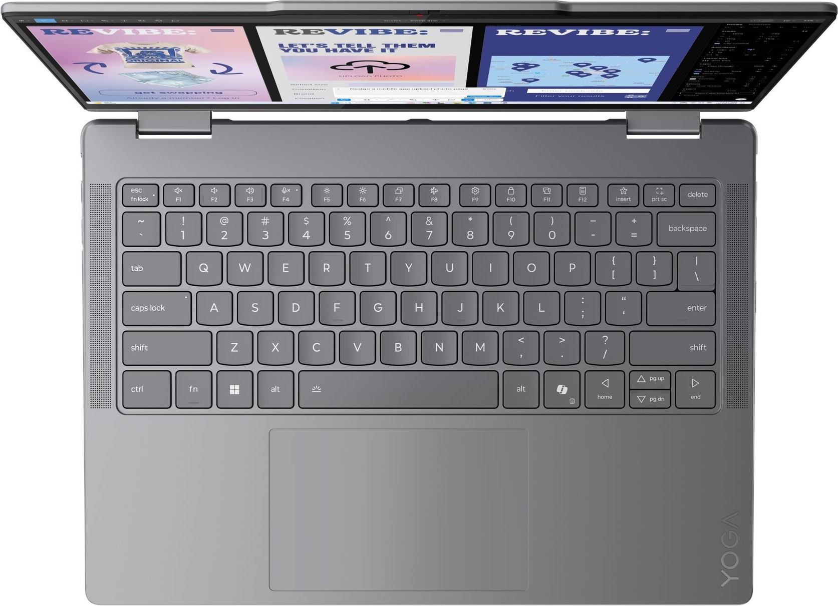 Grauer Laptop mit geöffnetem Bildschirm, der drei Webseiten zeigt. Tastatur und Touchpad sind sichtbar.
