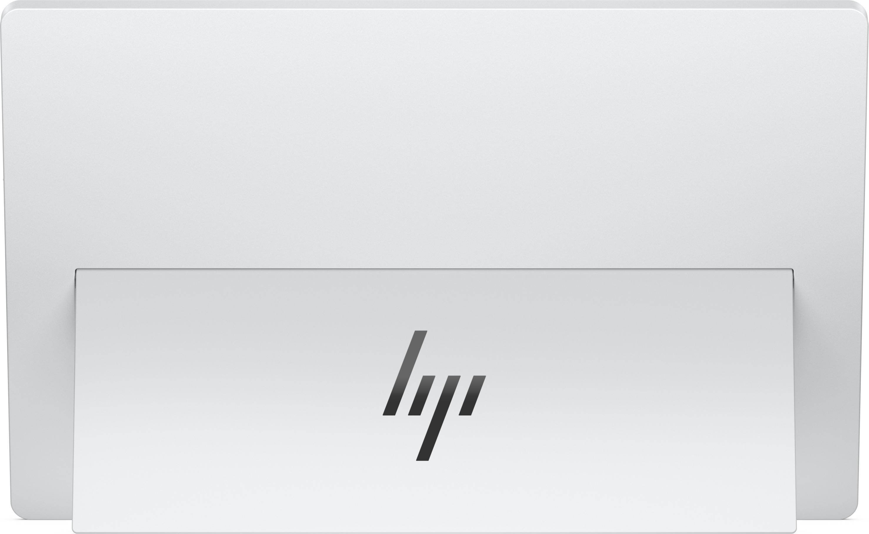 Un ordinateur portable blanc avec le logo HP à l'arrière.
