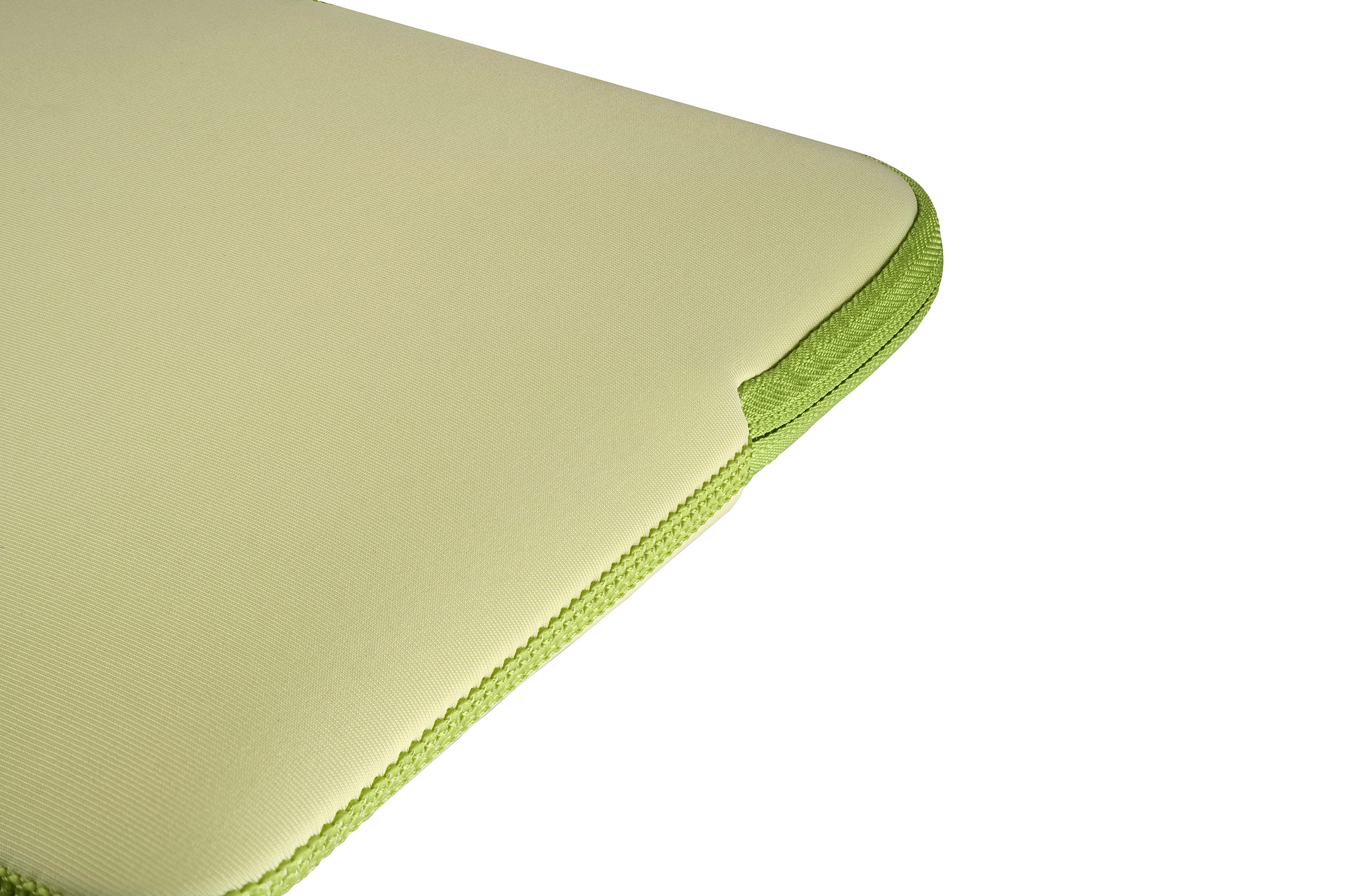 Hellgrüne Laptoptasche mit Reißverschluss und Nähten.