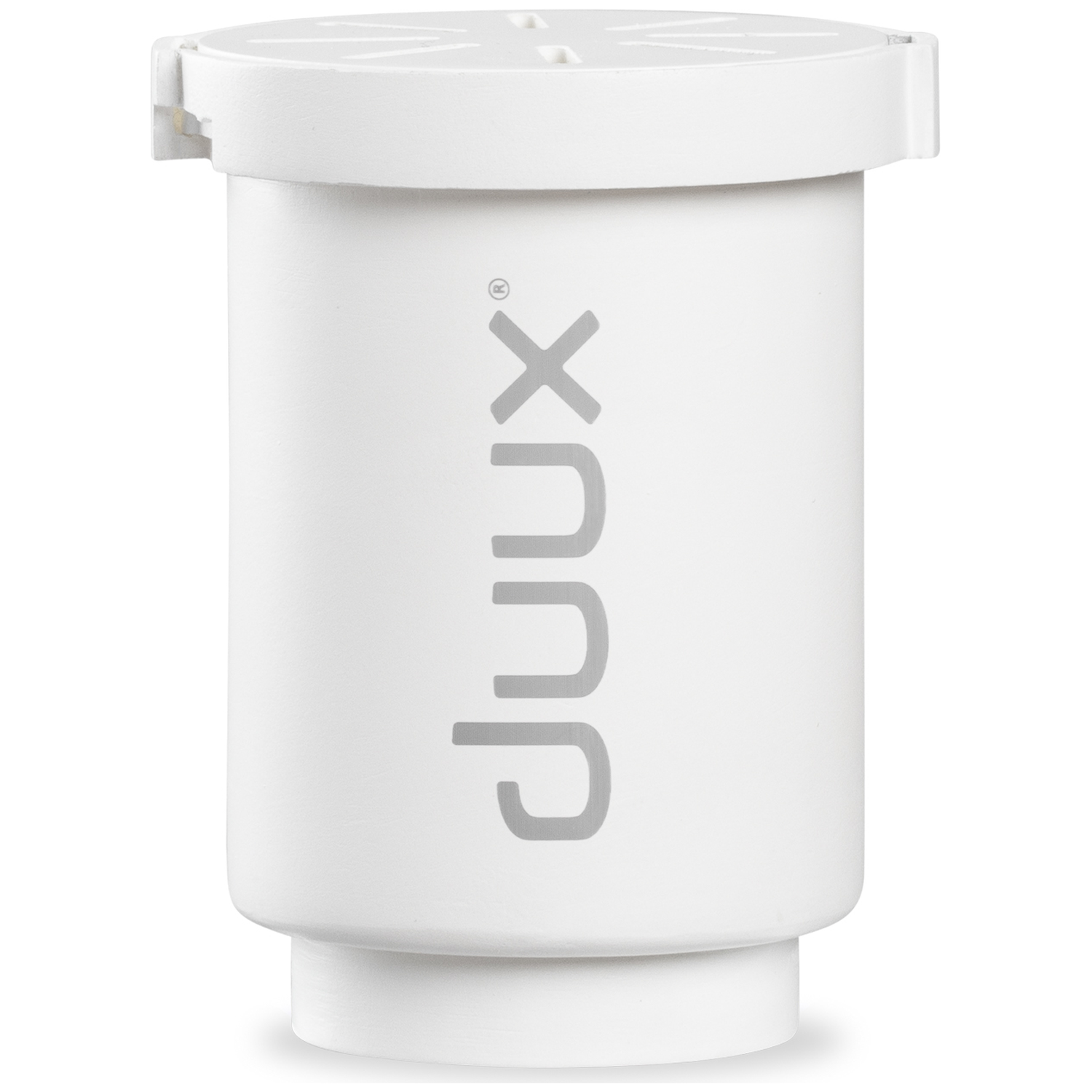 Een witte container met een grijs logo op de voorkant.