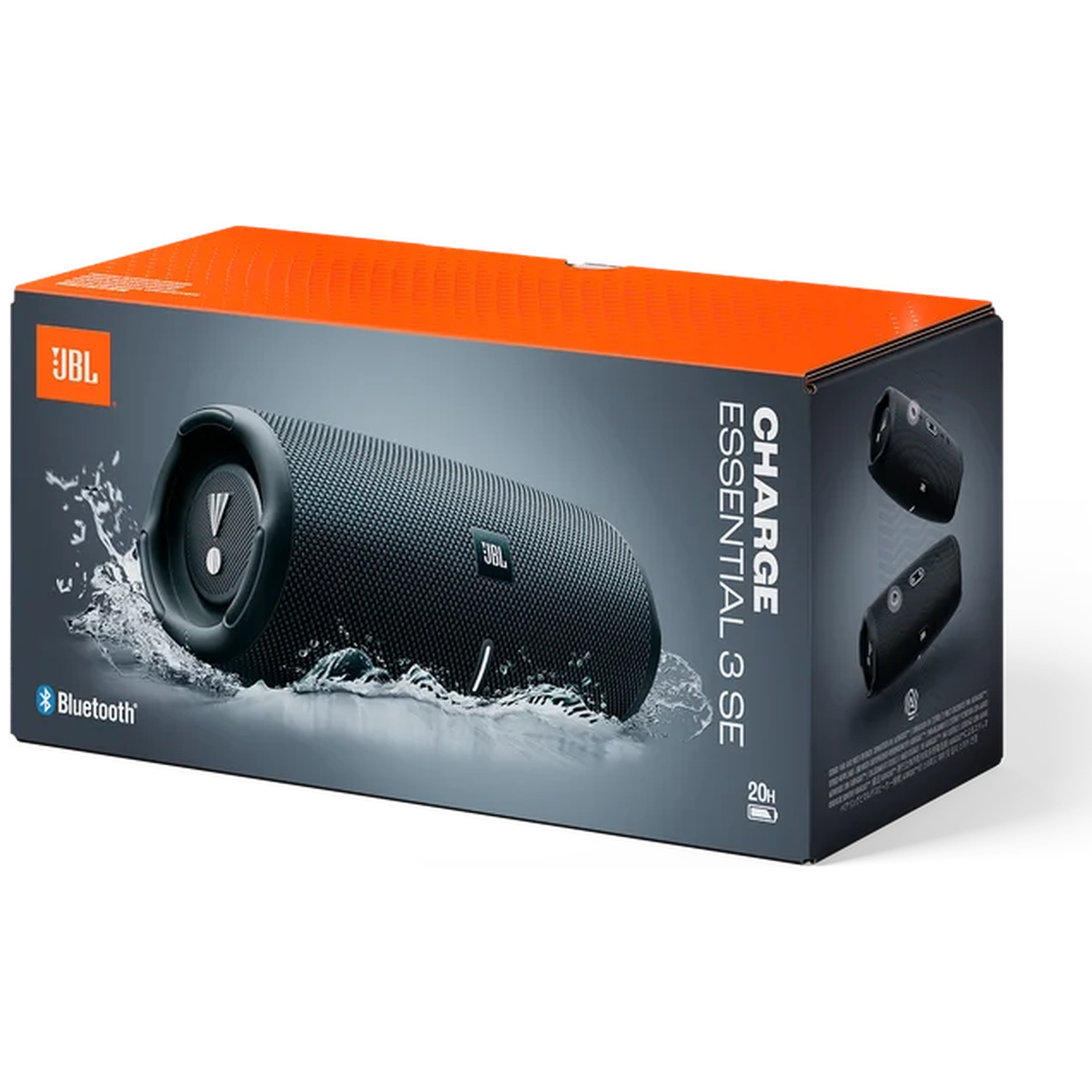 JBL Charge Essential 3 SE luidsprekerdoos met water spetters.
