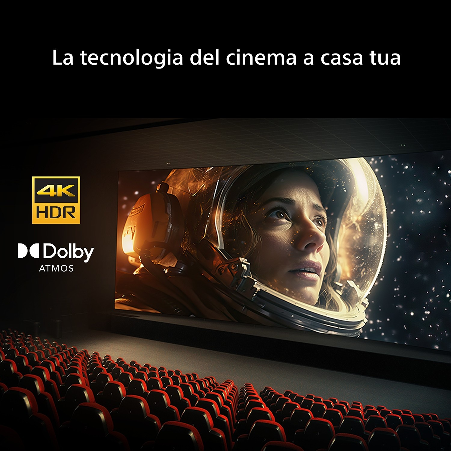 Cinema a casa: Donna in tuta spaziale guarda il cielo stellato.