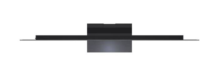 Draufsicht auf einen schwarzen, minimalistischen TV-Ständer mit einem dünnen Regal.