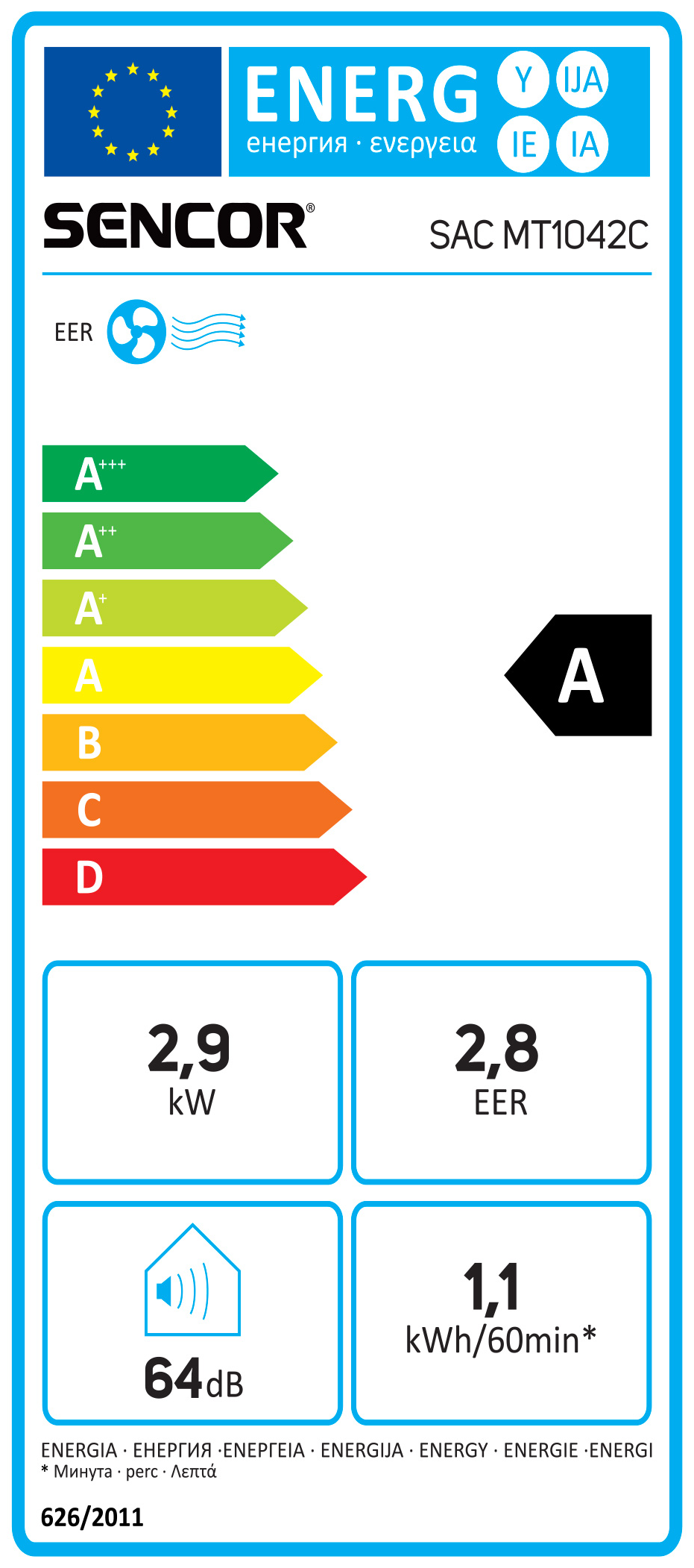Energia címke SENCOR SAC MT1042C, A energiaosztály.
