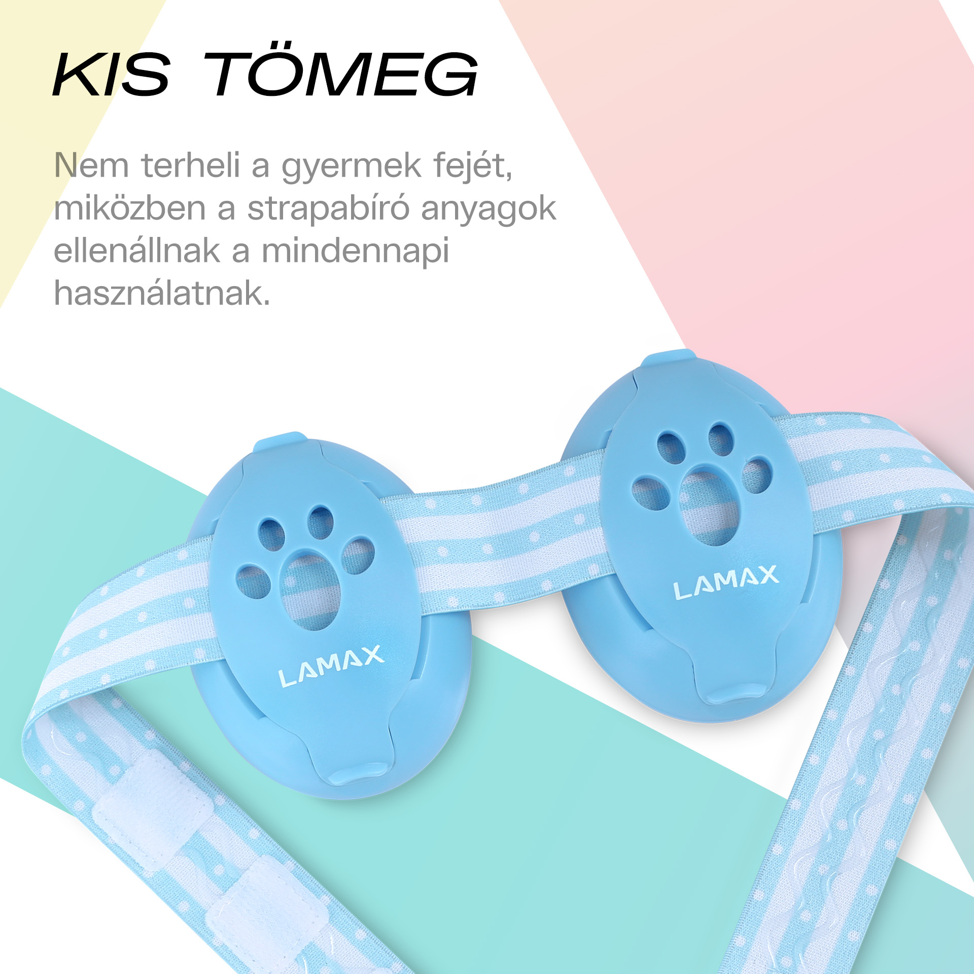 Két kék Lamax fejhallgató adapter mancsnyom mintával és kék-fehér csíkos pántokkal.