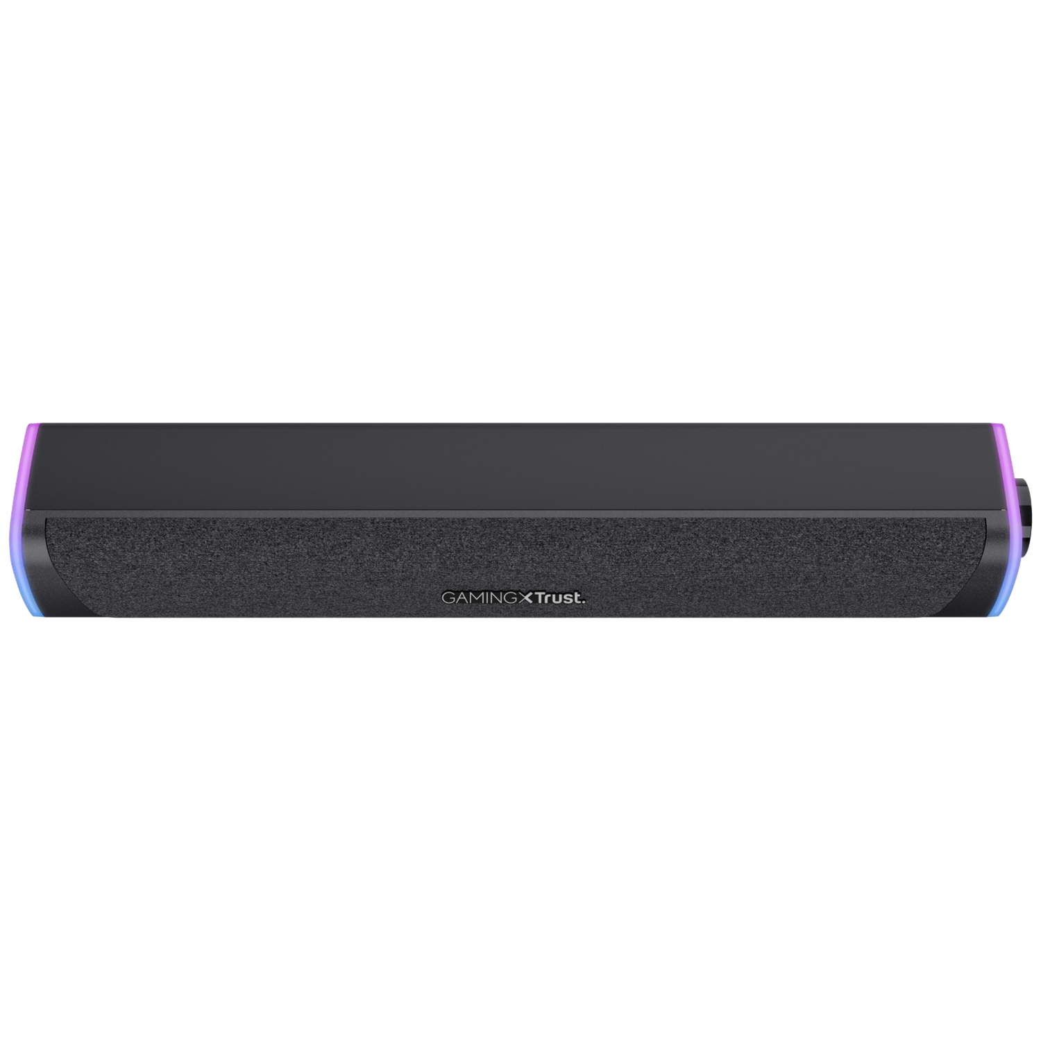 A black gaming soundbar with RGB lighting on the sides.
