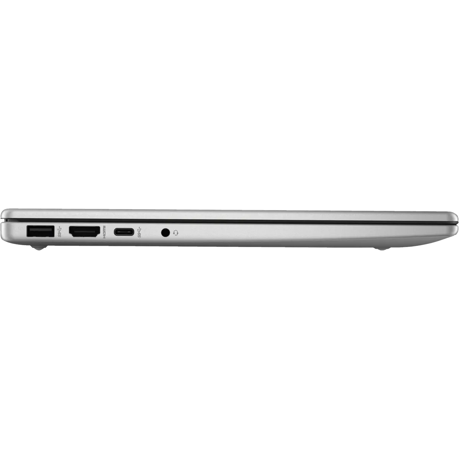 Silver laptop side view showing USB-C, HDMI, and USB-A ports.