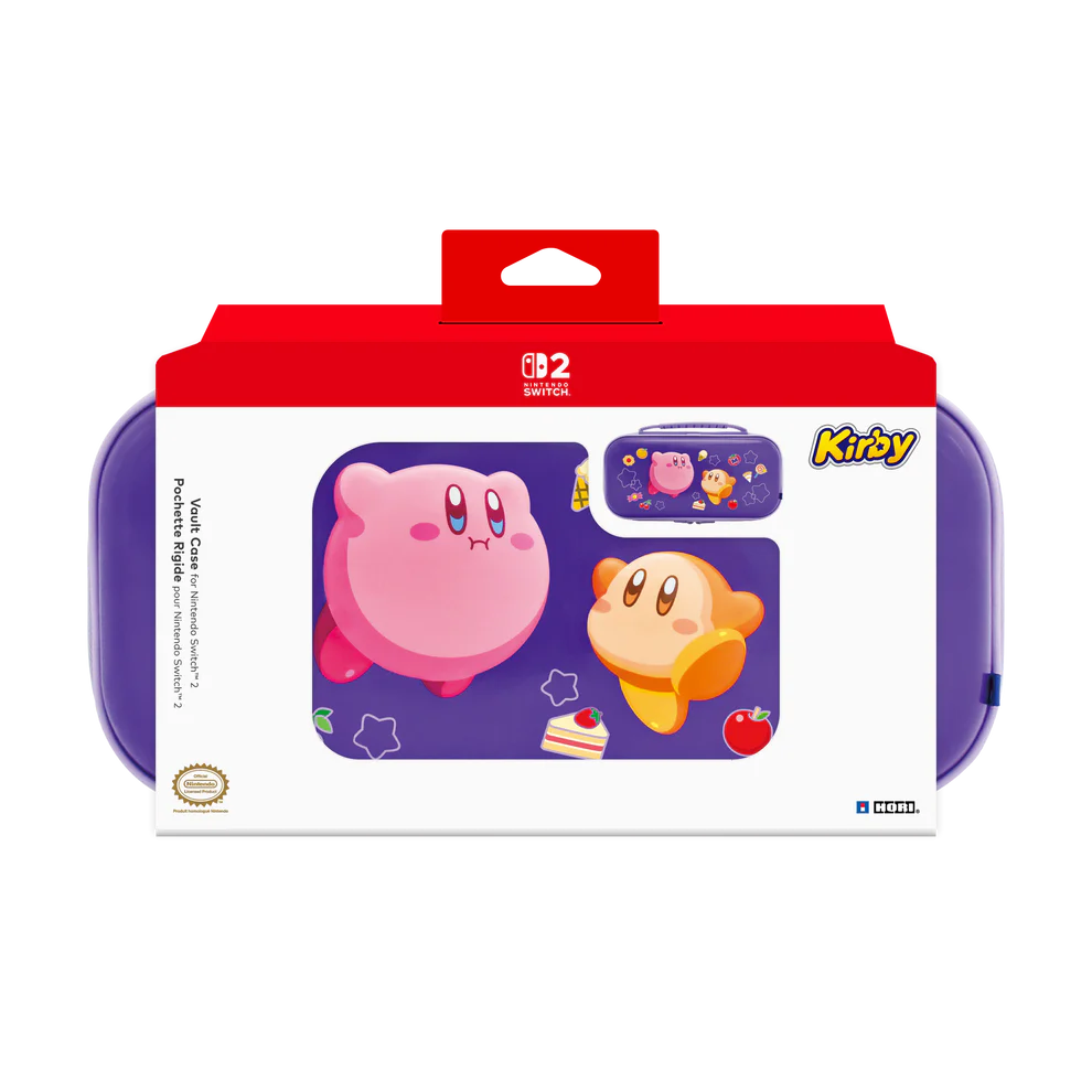 Funda morada Kirby Vault para Nintendo Switch con Kirby y Waddle Dee.