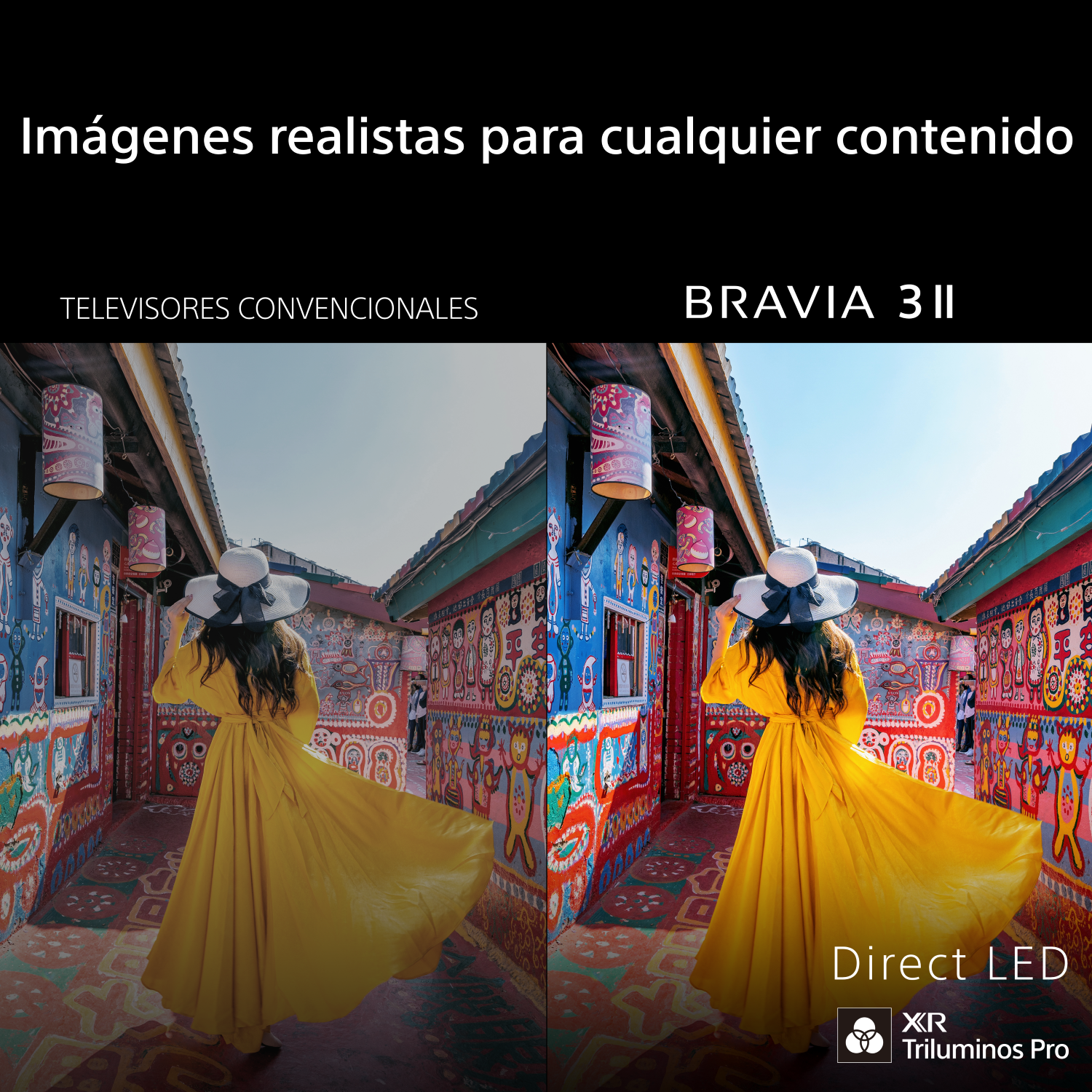 Imágenes realistas para cualquier contenido: Televisores convencionales vs BRAVIA 3 II con Direct LED y XR Triluminos Pro.