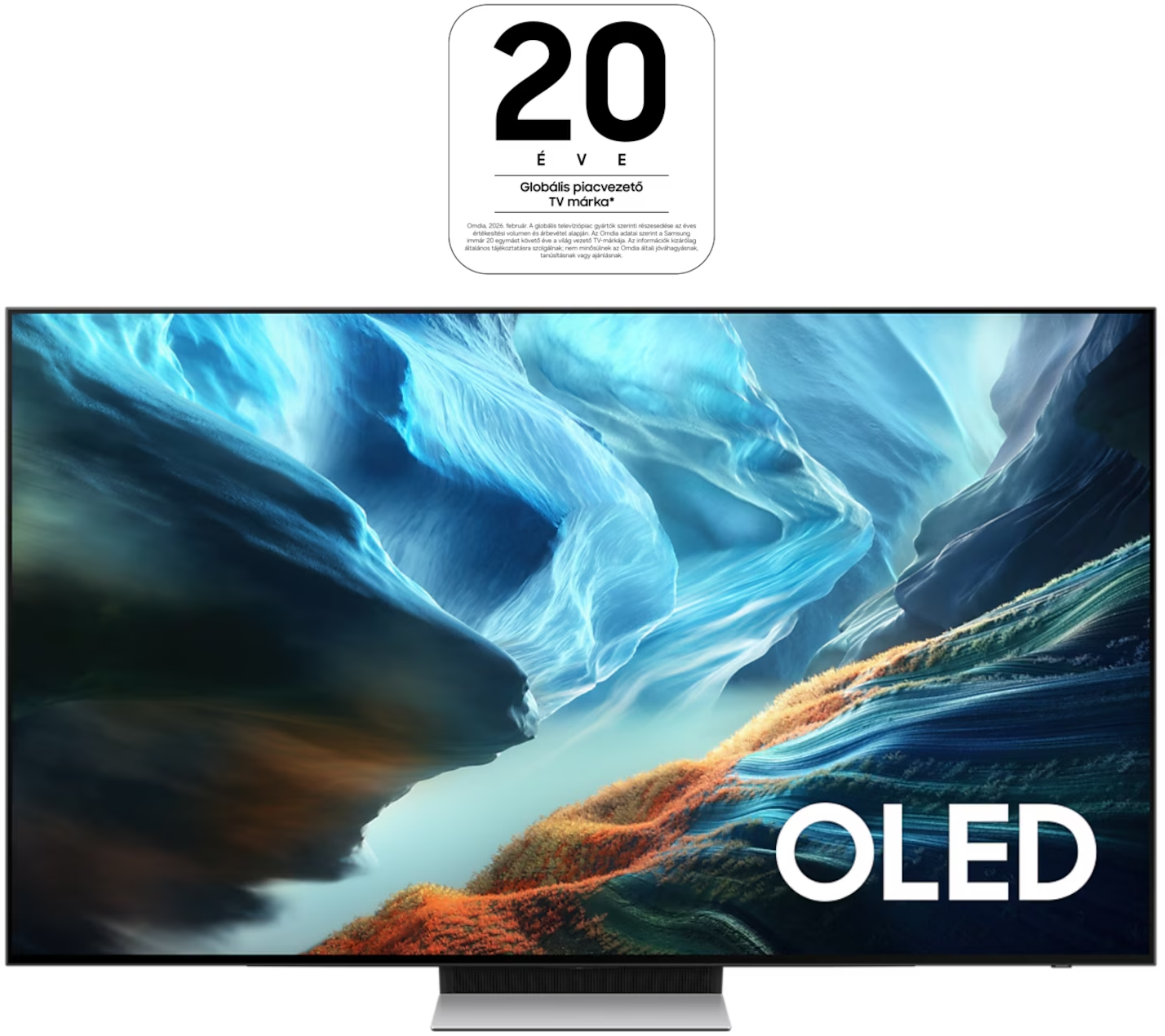 Elegáns OLED TV élénk képpel, felül logóval.