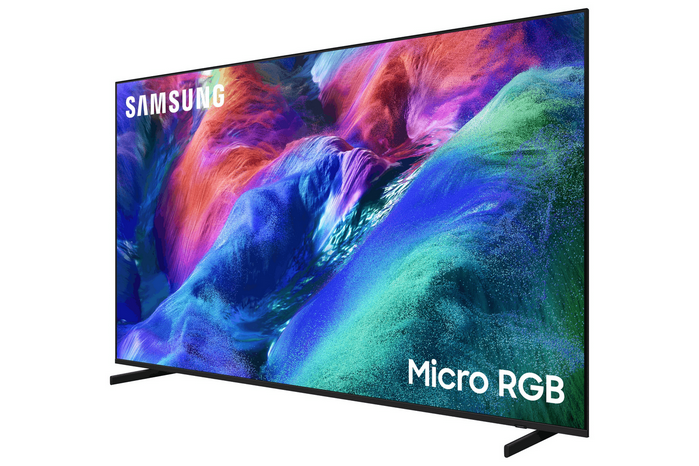 Un televisor Samsung Micro RGB con una imagen abstracta y colorida en pantalla.