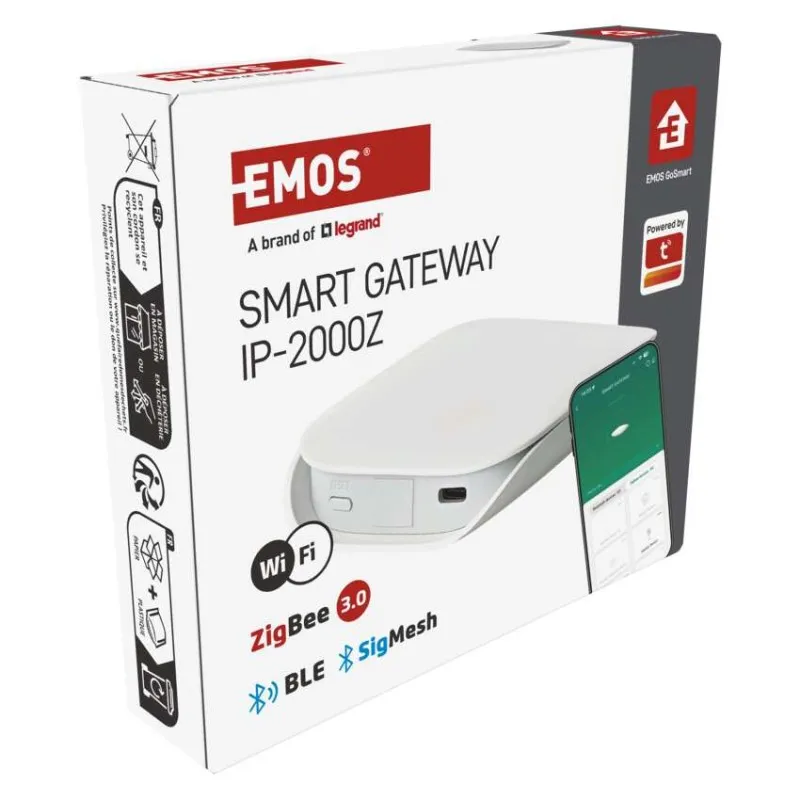 Az EMOS Smart Gateway IP-2000Z csomagolása, Wi-Fi, ZigBee 3.0, BLE.