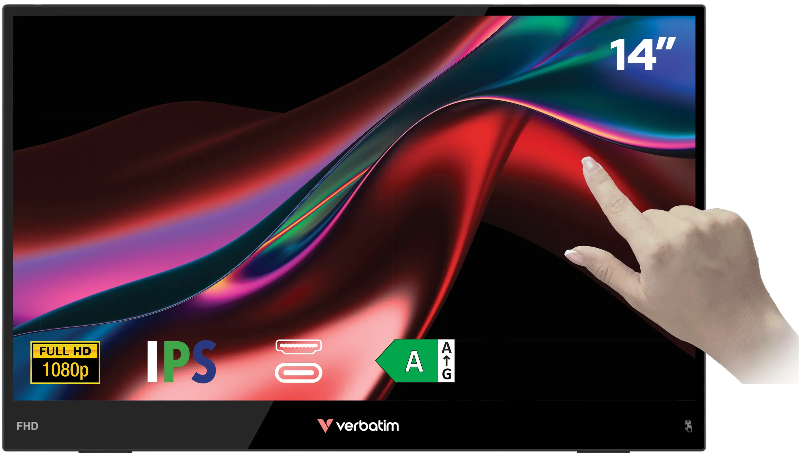 Un monitor touchscreen IPS Full HD da 14 pollici con due porte USB-C e classe di efficienza energetica A.