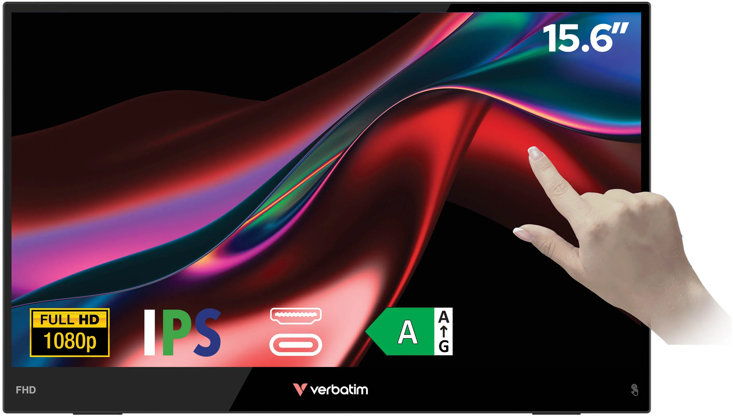 Un monitor portatile Verbatim IPS FHD 1080p da 15,6" con input touch.