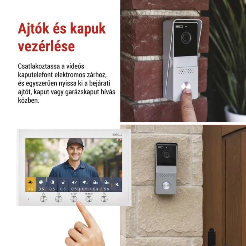 Ajtó- és kapuvezérlés: Videó kaputelefon elektromos zárhoz, ajtó/kapu/garázs nyitása.