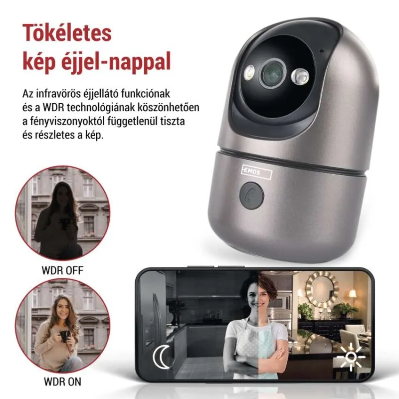 Biztonsági kamera éjjellátóval és WDR-rel tiszta képekhez nappal és éjjel.