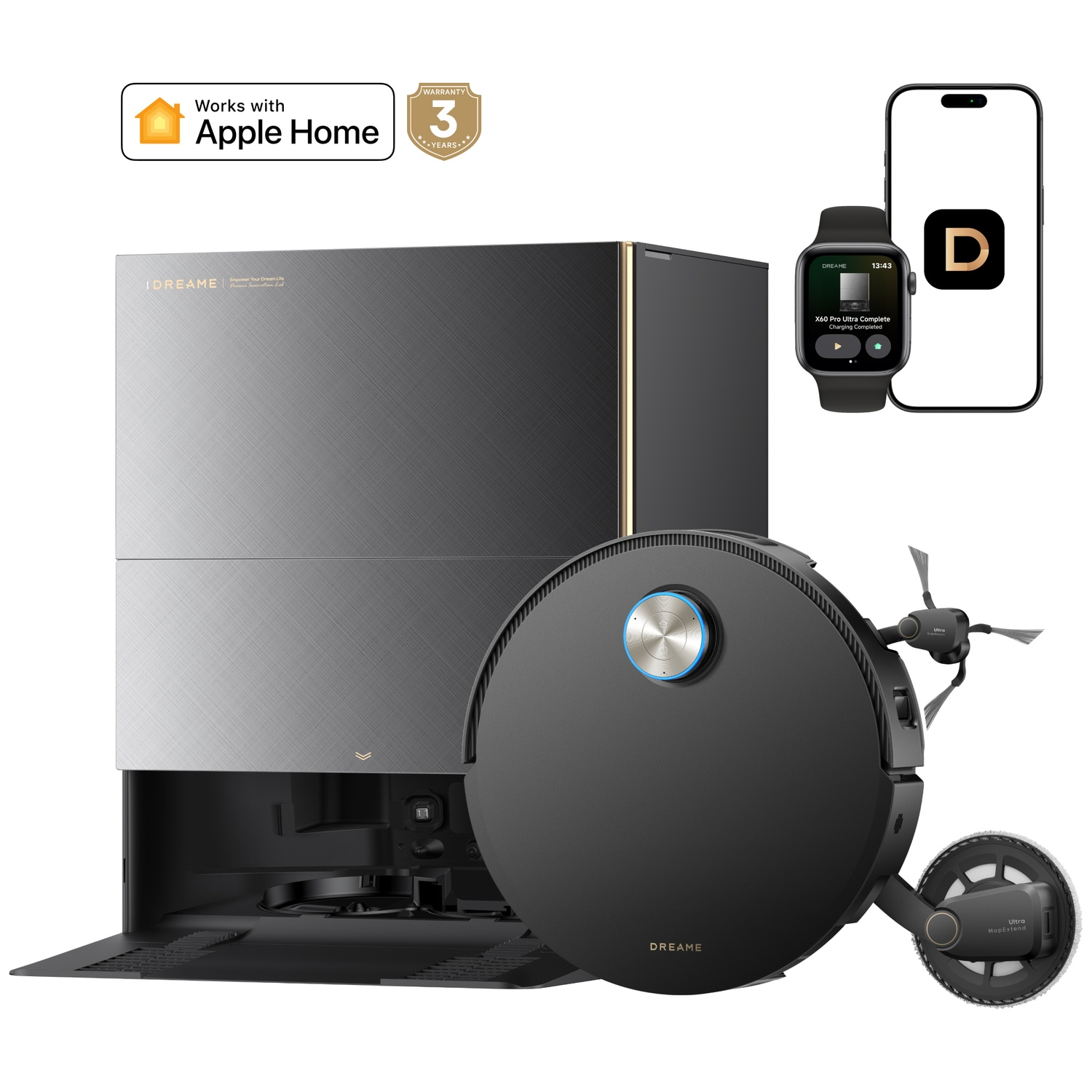 Station de robot aspirateur, montre et smartphone avec app