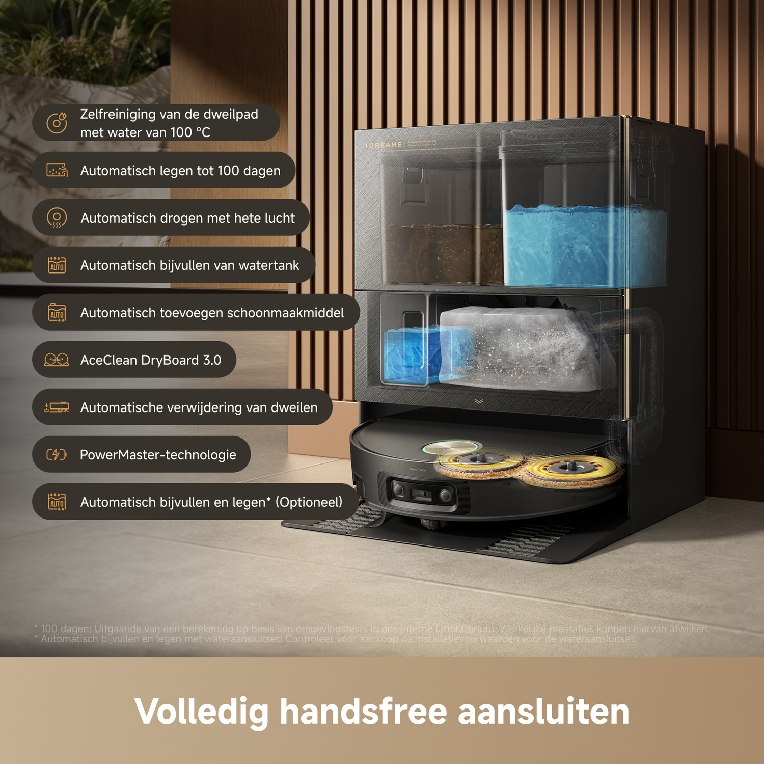 Robot vacuum with station: Self-cleaning, auto-emptying, drying features.