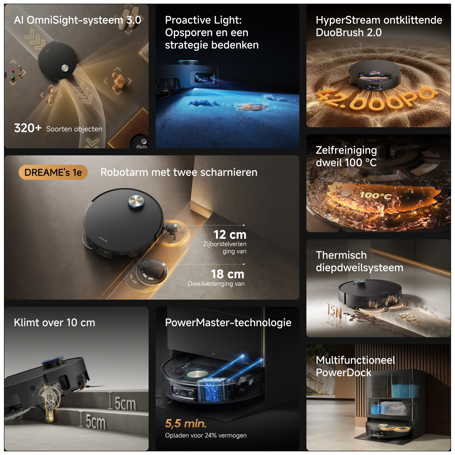 Robot vacuum with AI navigation, robot arm, self-cleaning, and PowerDock.