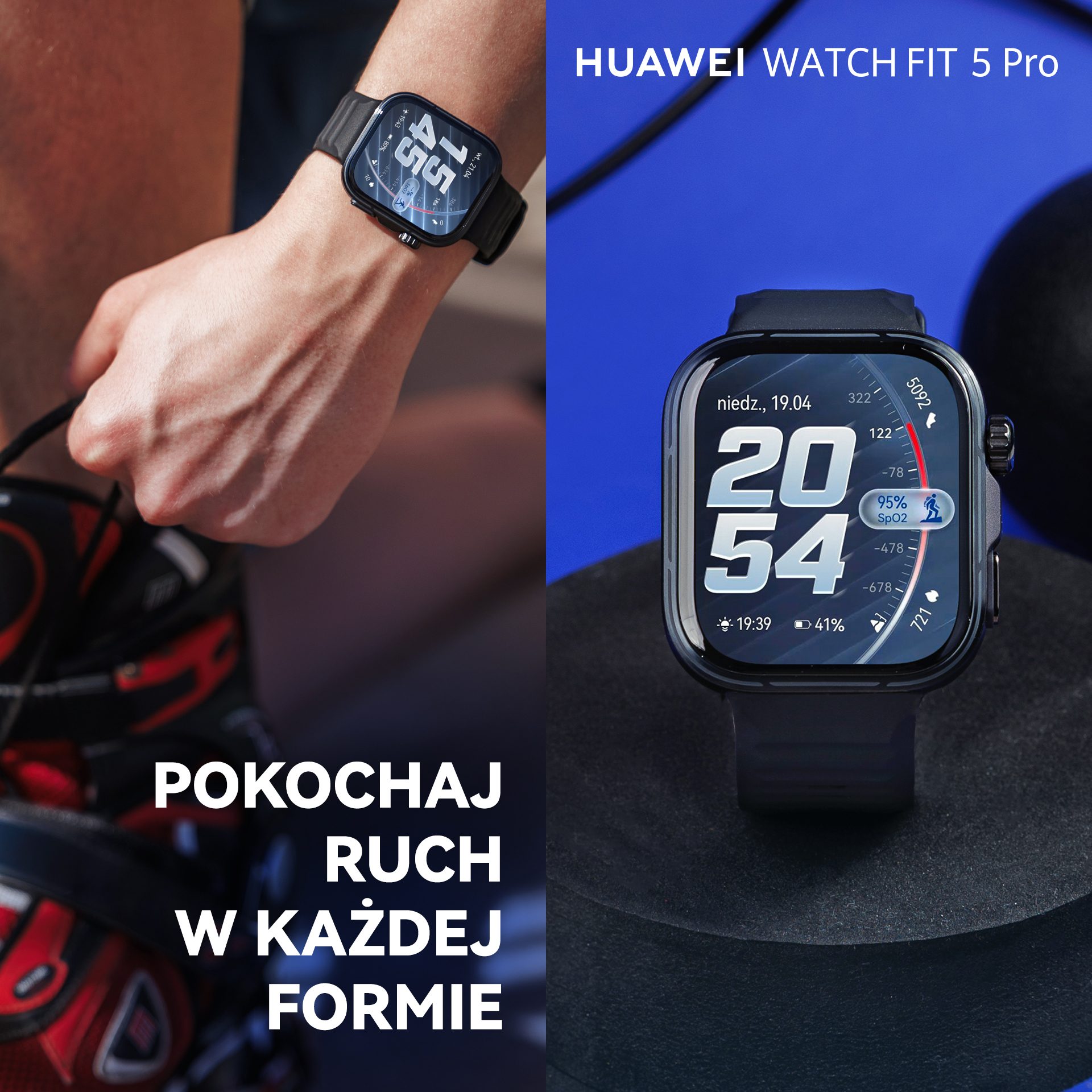Osoba wiążąca buty, smartwatch pokazuje 20:54.