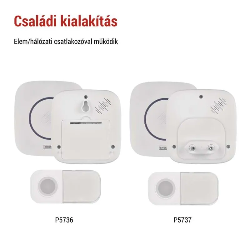 Két fehér csengő szett, P5736 és P5737, gombokkal és vevőkkel.