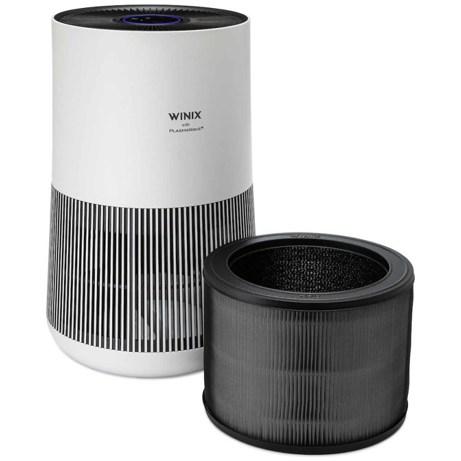 White Winix air purifier with Plasmacluster technology and a replacement filter.