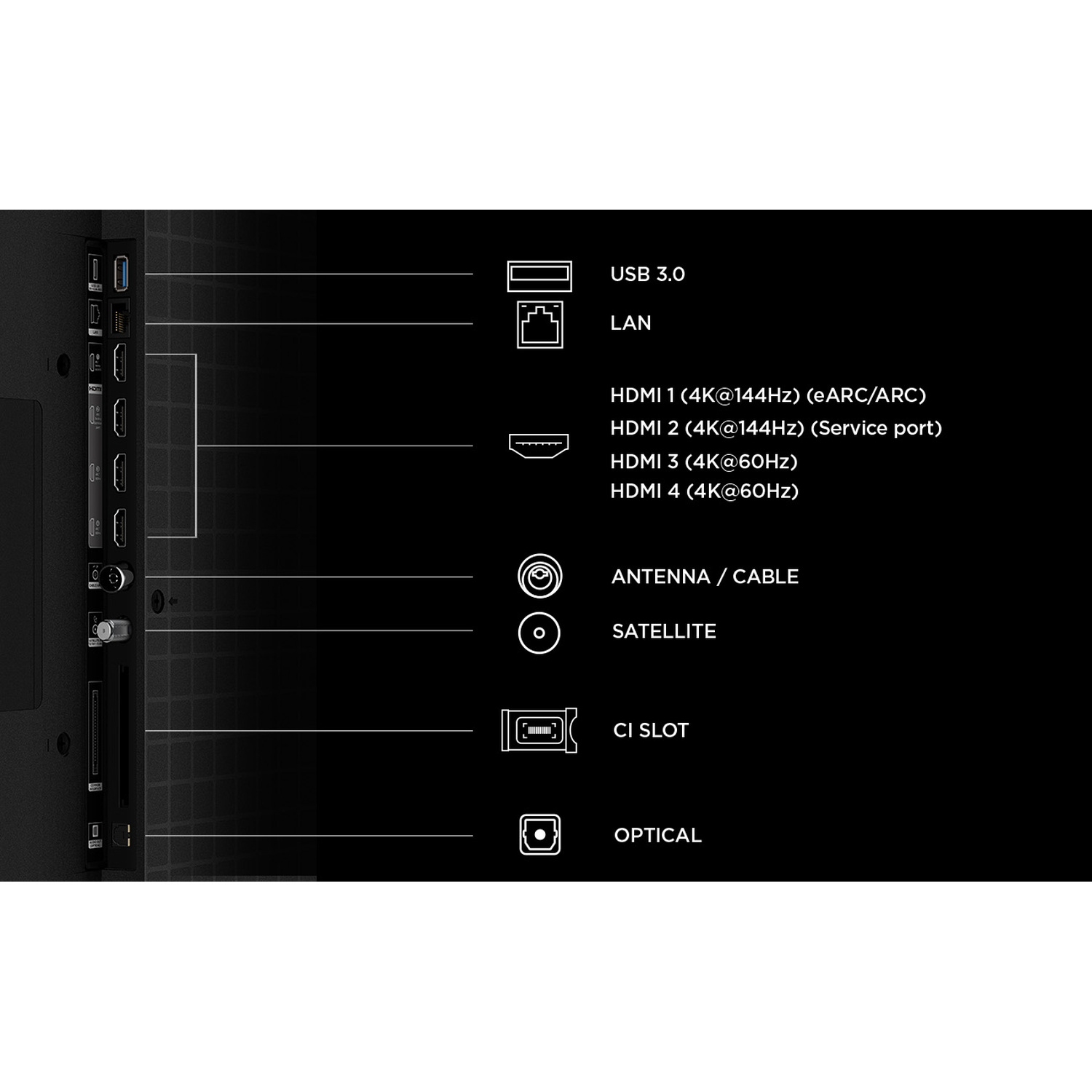 Porte: USB 3.0, LAN, 4x HDMI, Antenna, Satellite, Slot CI, Ottico.