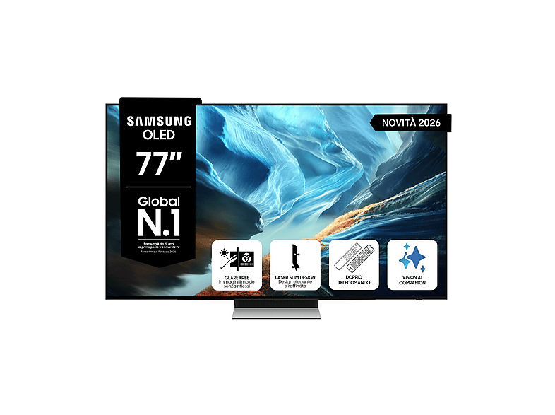 SAMSUNG OLED AI TV 77" QE77S90HATXZT 4K, Processore NQ4 Gen3, 4K Upscaling Pro, Glare Free, HDR+, Motion Xcelerator 165Hz, Dolby Atmos & OTS Lite, Laser Slim Design, Vision Smart TV, 2026