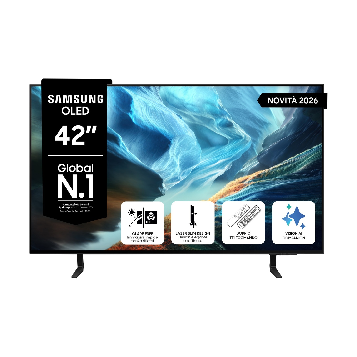 TV Samsung OLED da 42 pollici con design sottile, compagno AI, anti-riflesso.