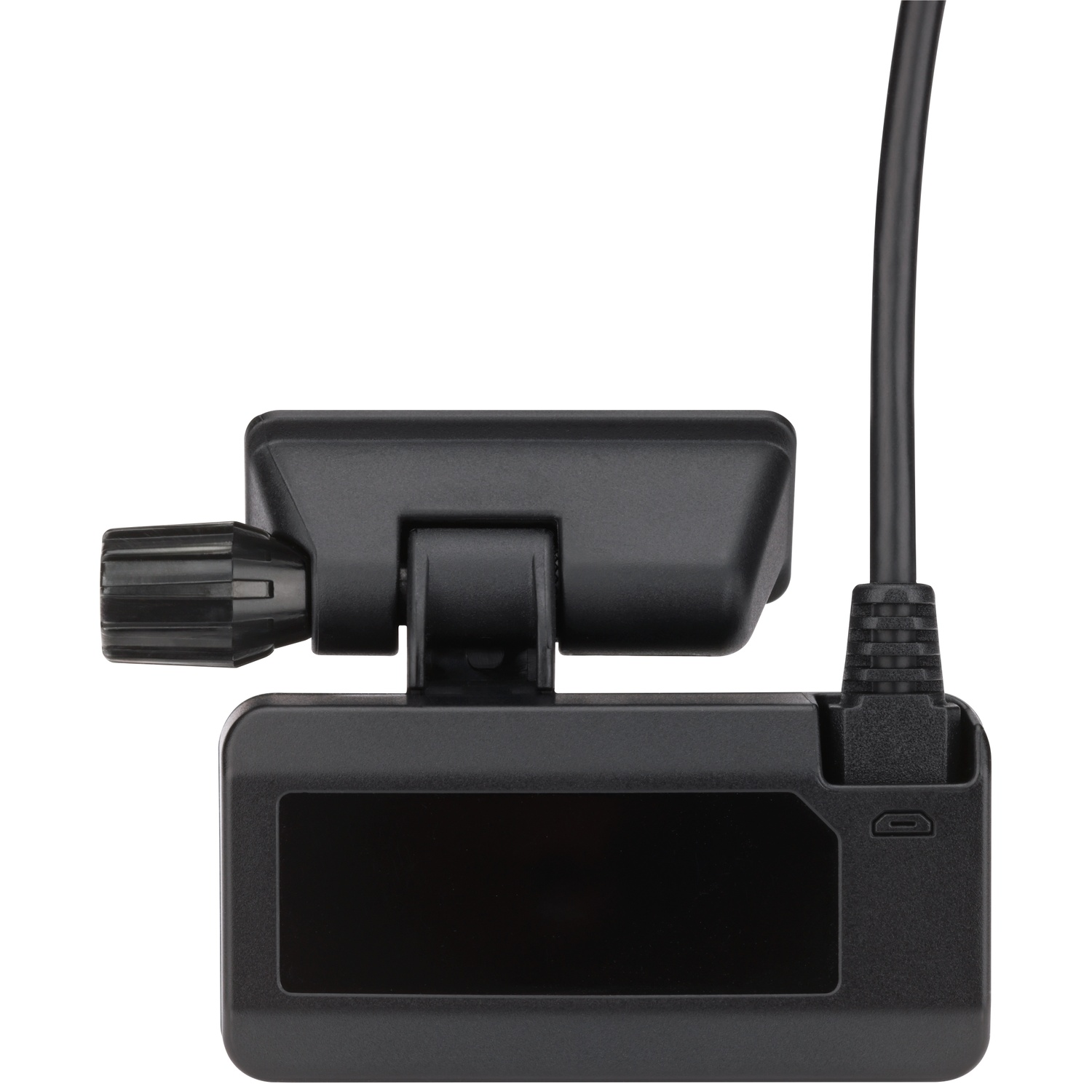 Zwarte camerabehuizing met scherm en USB-poort.