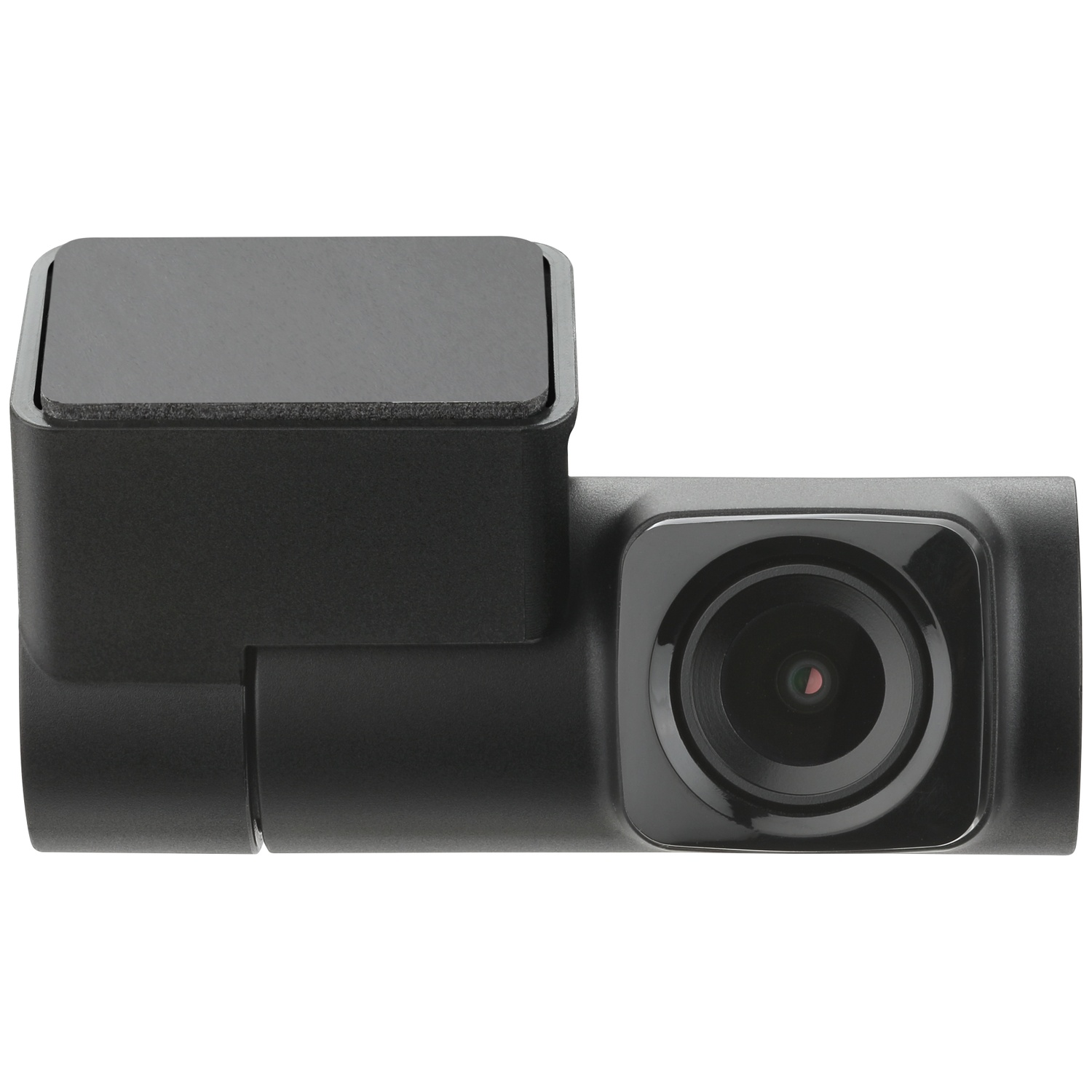 Een zwarte dashcam met een lens en een bovenste behuizingsdeel.