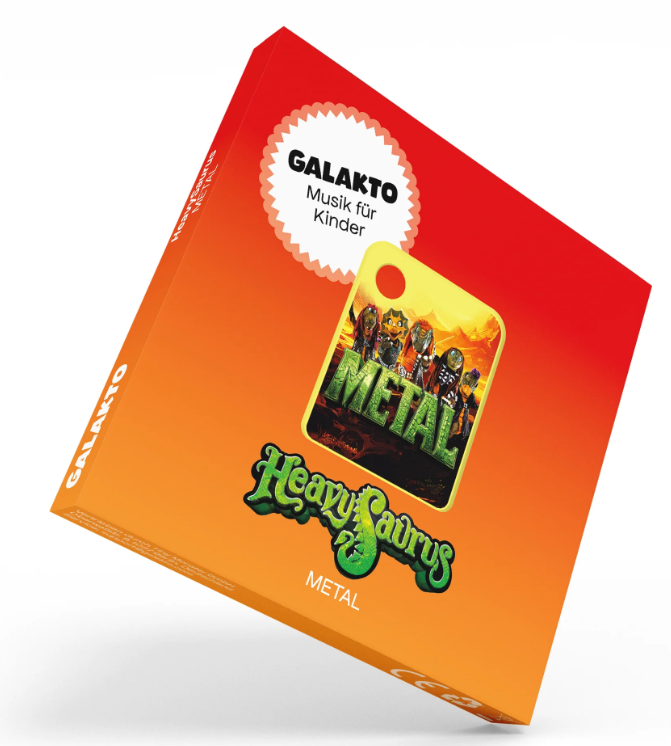 Verpackung mit "Galakto Musik für Kinder" und "Heavy Sauris Metal" Aufdruck.