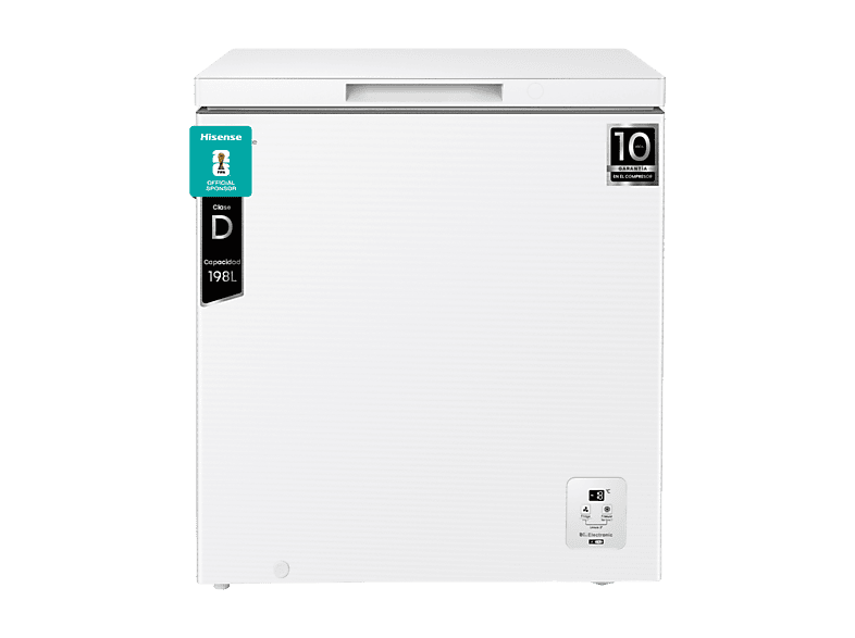 Congelador horizontal - Hisense FT200N1AWDL, 198 l, 85.8 cm, Convertible, Goma Antibacteria, Blanco