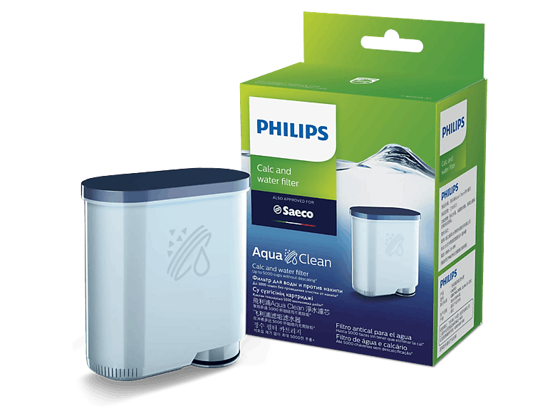 Filtro de agua - Philips CA6903/10, AquaClean, 625 tazas por filtro, 5000 sin descalcificar, Multiseries, Click&Go, Blanco