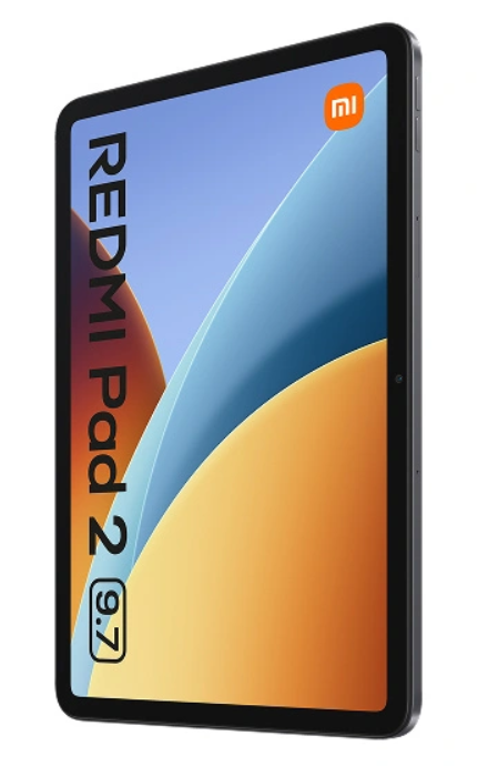 Szary tablet z napisem REDMI Pad 2 i 9.7 na ekranie.