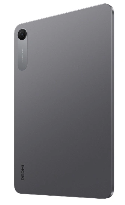 Tył szarego tabletu z aparatem i logo Redmi.
