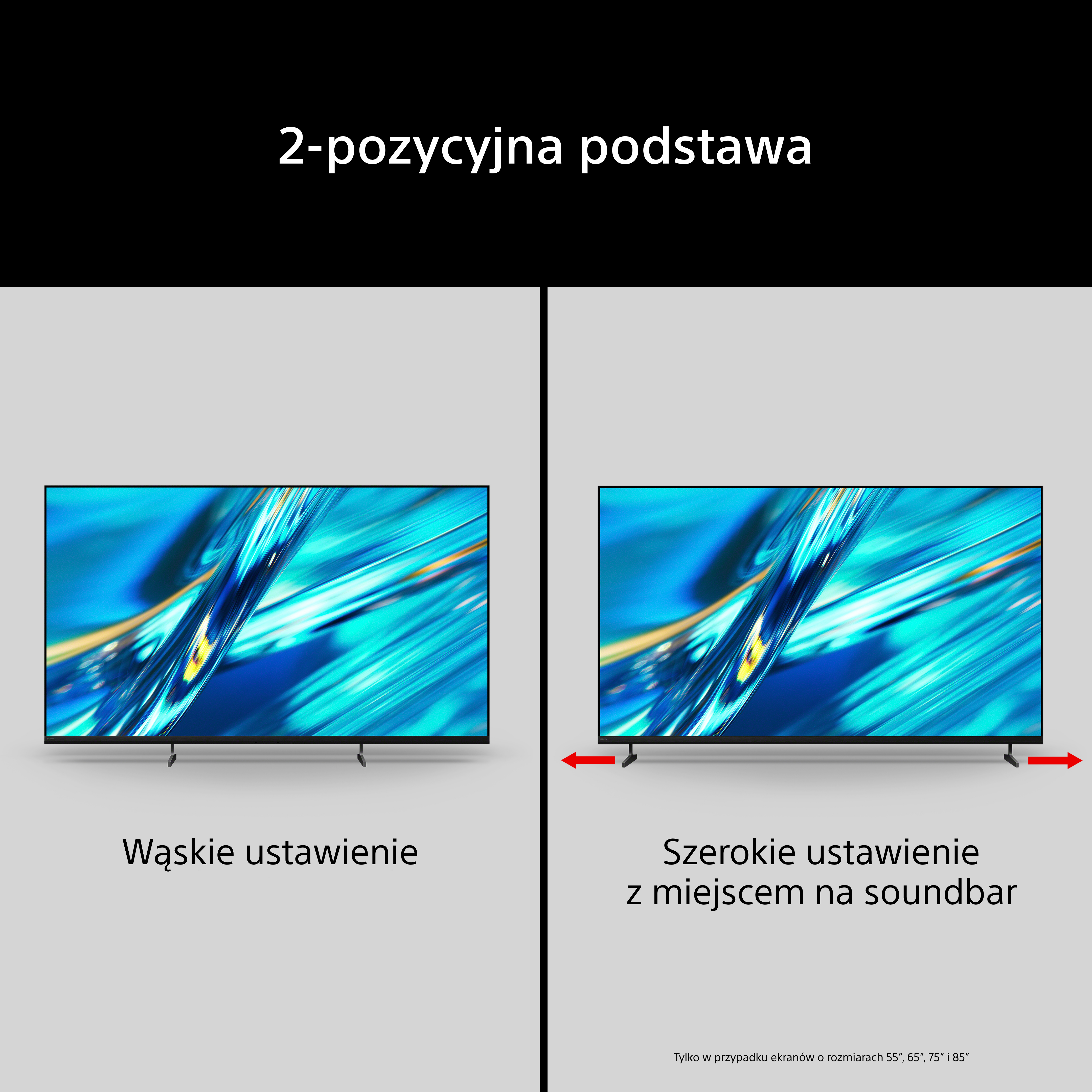 Dwa telewizory obok siebie, jeden z wąskim, drugi z szerokim ustawieniem.