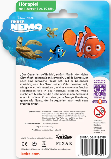 Findet Nemo Hörspiel: Marlin, Dorie, Nemo und Crush auf einem Abenteuer.