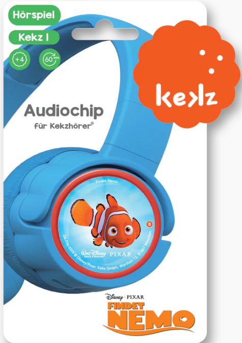 Blaue Kekz Kopfhörer mit Nemo-Motiv, Hörspiel-Audiochip für Kinder ab 4 Jahren.