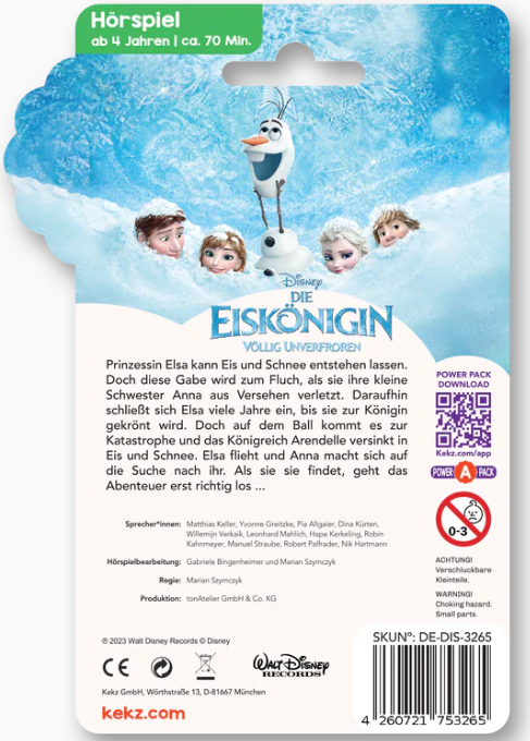Olaf und Freunde aus Die Eiskönigin auf Schneelandschaft. Hörspiel ab 4 Jahren.