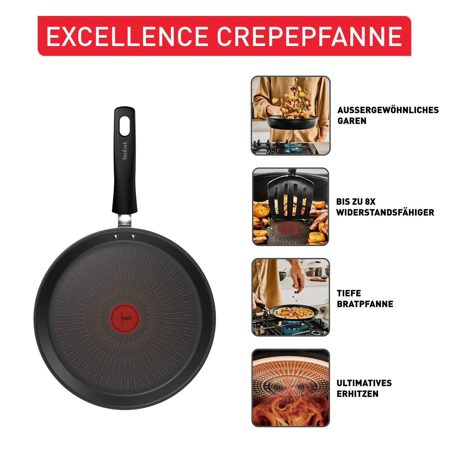 Tefal Pfanne mit Kochbildern: Kochen, Braten und Erhitzen.