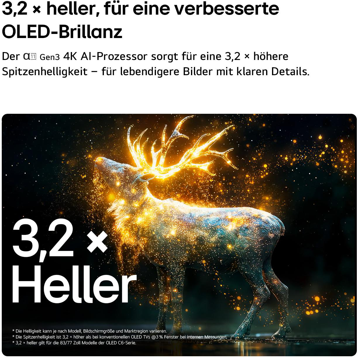 Ein Hirsch aus Licht und Partikeln, mit leuchtendem Geweih, auf dunklem Grund.