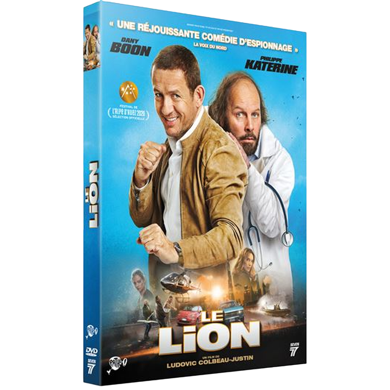 Couverture DVD "Le Lion" avec Dany Boon et Philippe Katerine sur fond de ciel bleu.