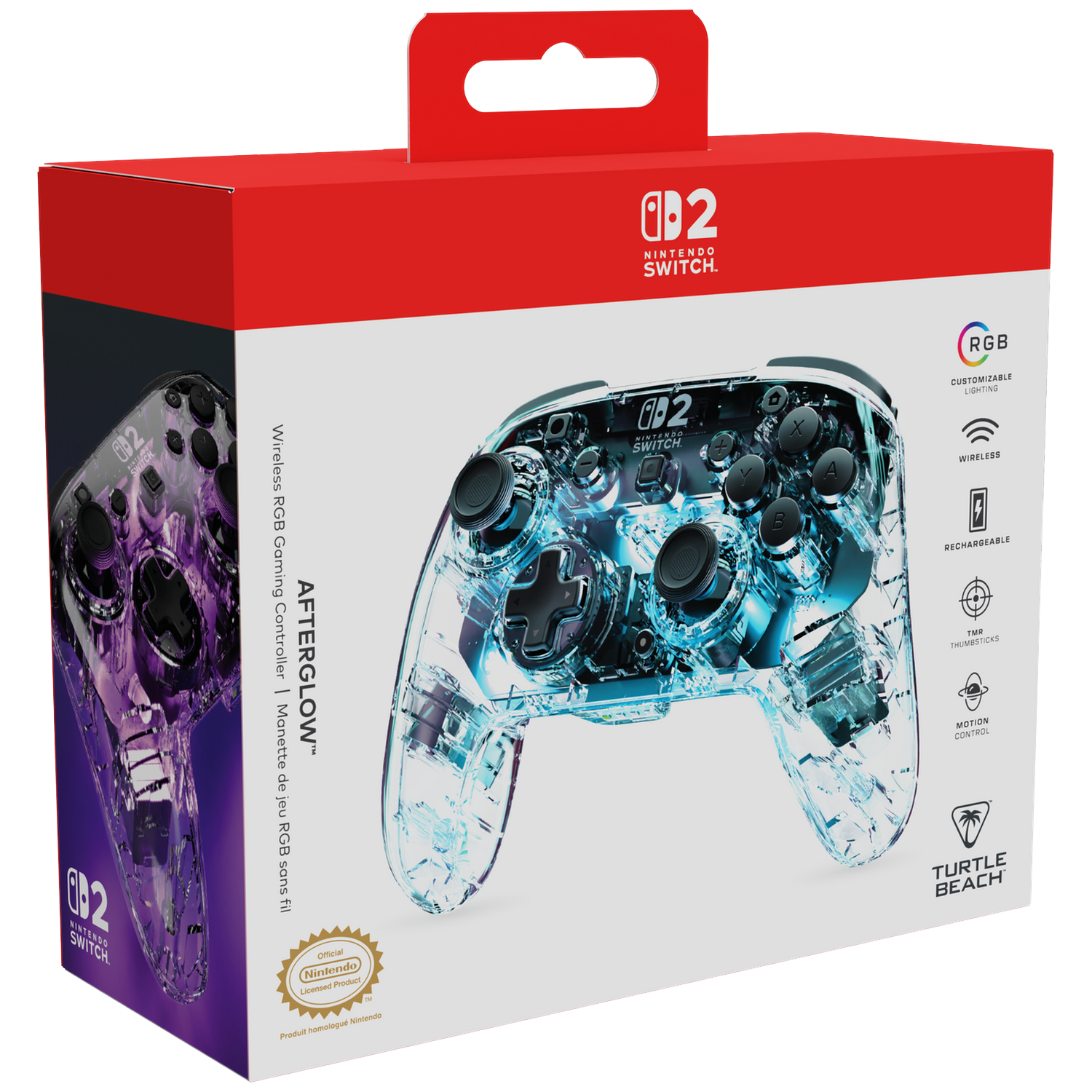 Transparent RGB Nintendo Switch controller box with controller shown.