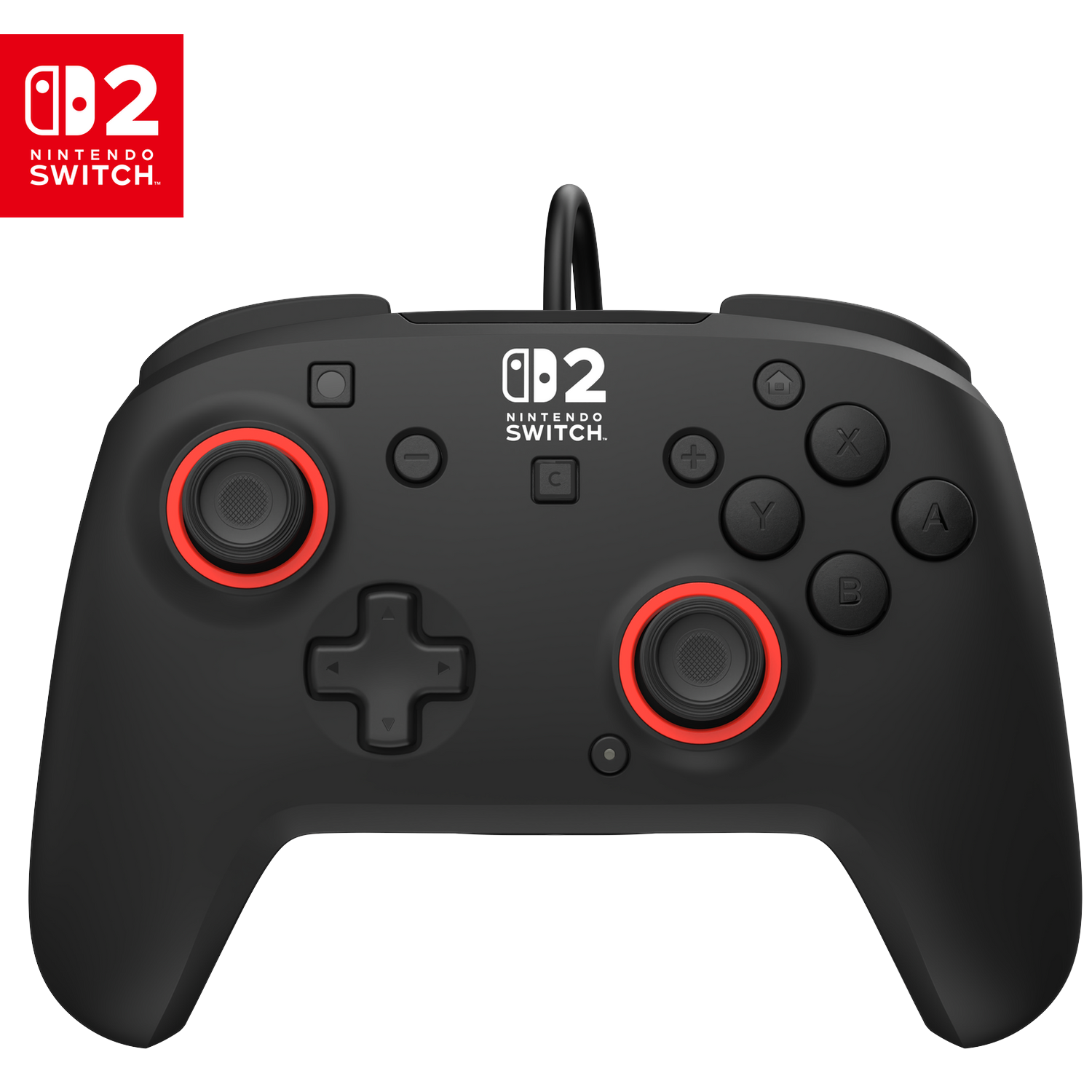 Black Nintendo Switch controller with red accents and Nintendo Switch logo.